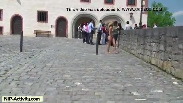 Hot blonde naked in public
